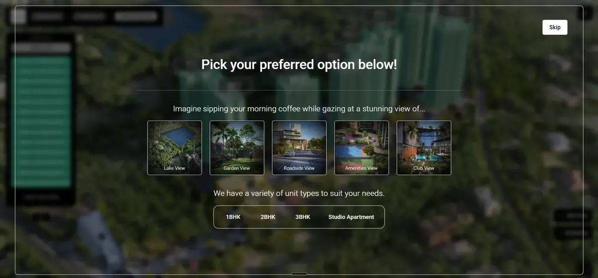 Sattva Vista360: choosing a unit type inside the platform