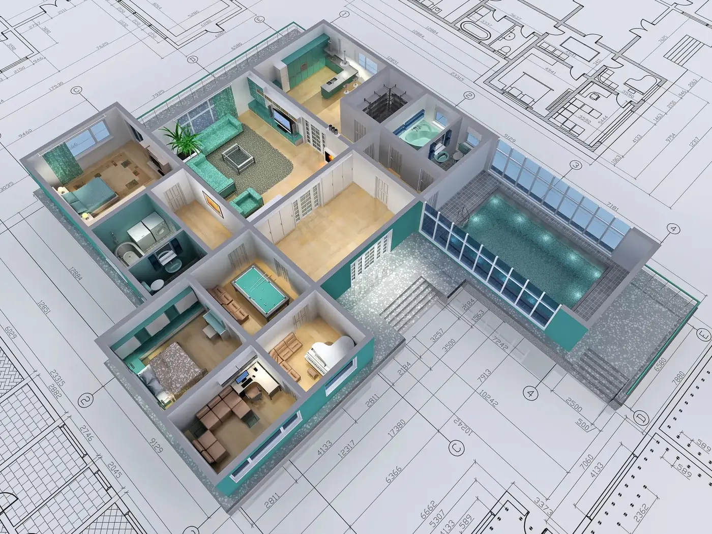 AI-generated 3D floor plan reconstructed from a 2D drawing